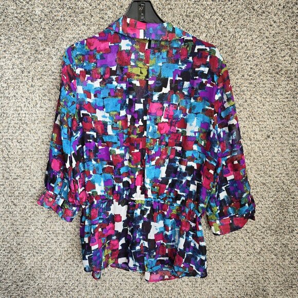 Lane‎ Bryant Top Womens 14 Purple Sheer Button Up Blouse Waist Tie Collared - Picture 7 of 7